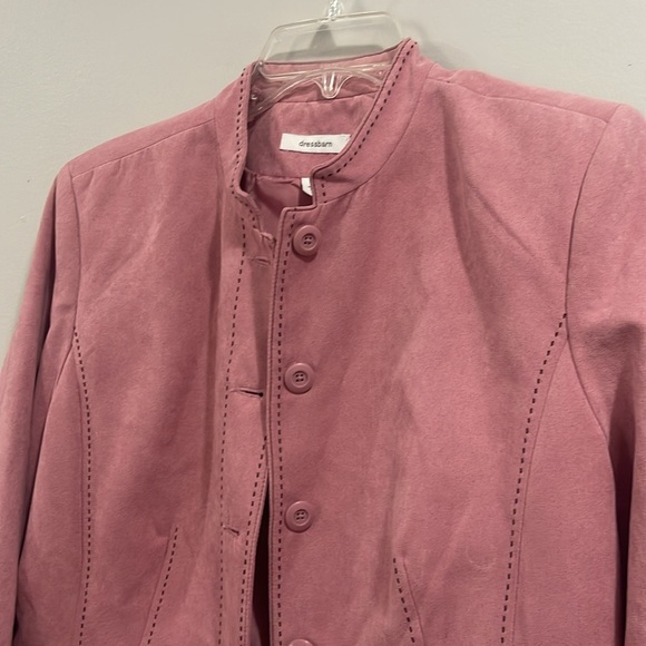 Dress Barn Sued Pastel Pink with black stitching Office Button Down Coat Blazer - Picture 2 of 7
